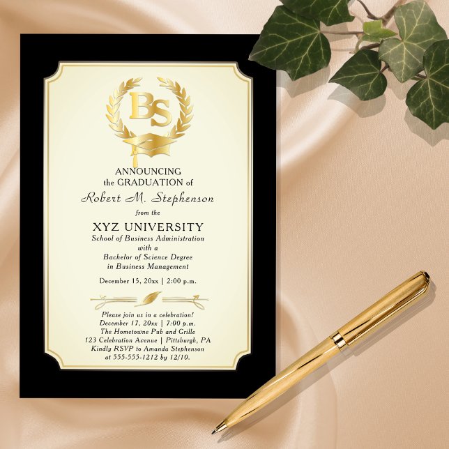 Invitación Con Relieve Metalizado Bachiller en Ciencias de la Universidad (Elegant "BS" Bachelor of Science Degree College Graduation Foil Invitation -- Off White)