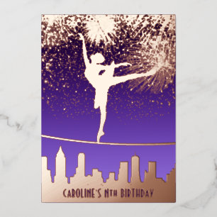 Invitación Con Relieve Metalizado Bailarina fuegos artificiales ballet cumpleaños si