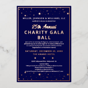 Invitación Con Relieve Metalizado Baile de Gala de Caridad de la Empresa Elegante Ro