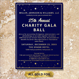 Invitación Con Relieve Metalizado Baile de Gala de la Compañía de Caridad Azul Elega