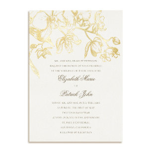 Invitación Con Relieve Metalizado Baile de Orquídea Formal Clásico Bodas Crema de He