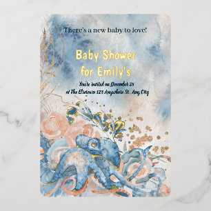 Invitación Con Relieve Metalizado Bajo el mar Playa Azul Ballena babyShower