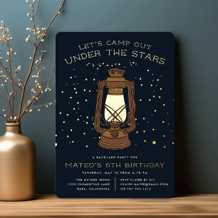 Invitación Con Relieve Metalizado Bajo las Estrellas   Fiesta de Cumpleaños de Campi