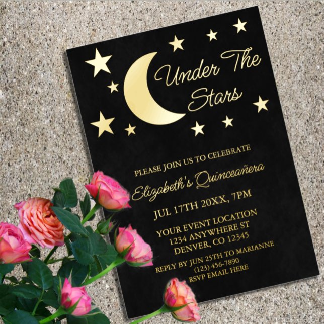 Invitación Con Relieve Metalizado Bajo las estrellas Quinceañera (Subido por el creador)
