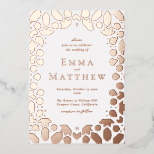 Invitación Con Relieve Metalizado Baldosa Árabe Boda Mediterránea
