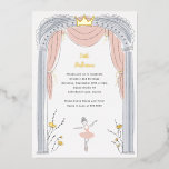 Invitación Con Relieve Metalizado Ballet estadio central Niños Fiesta de cumpleaños<br><div class="desc">Pequeñas y adorables invitaciones a una fiesta con temática de ballet con un dulce ilustracion de una bailarina en un tutu bailando en el escenario con una paleta rosa claro,  plateado y dorado.</div>