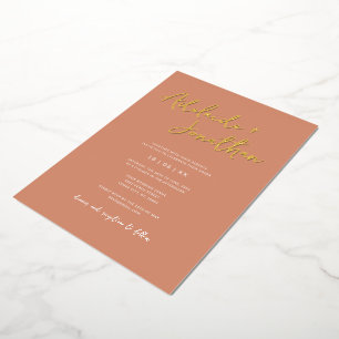 Invitación Con Relieve Metalizado Banda de oro Boda simple de Terracota moderna