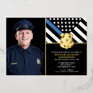 Invitación Con Relieve Metalizado Bandera de la delgada línea azul de la policía Fot