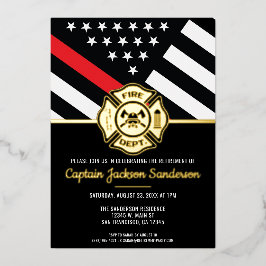 Invitación Con Relieve Metalizado Bandera de la delgada línea roja de jubilación del