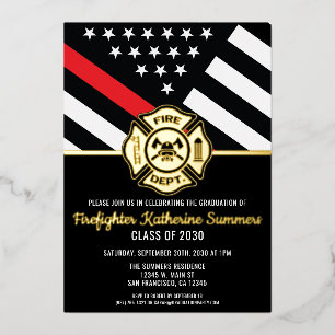 Invitación Con Relieve Metalizado Bandera de la delgada línea roja para la fiesta de