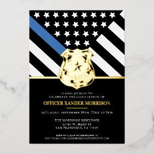 Invitación Con Relieve Metalizado Bandera de la Línea Azul de la Policía Graduación 
