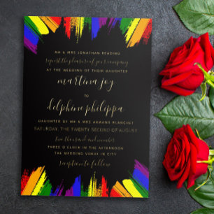 Invitación Con Relieve Metalizado Bandera de orgullo con pinceladas negras boda LGBT
