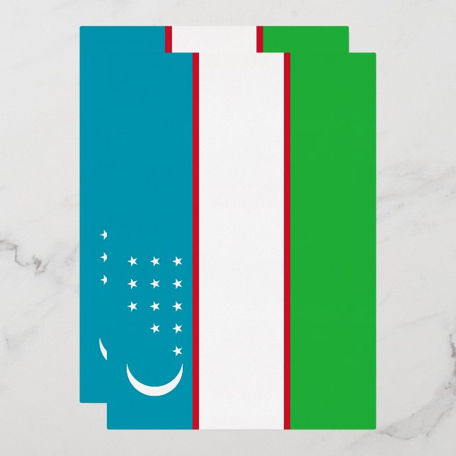 Invitación Con Relieve Metalizado Bandera de Uzbekistán (Anverso/Reverso)