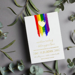 Invitación Con Relieve Metalizado Bandera del Orgullo y Boda del Corazón de Oro