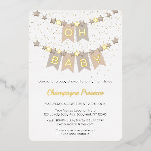 Invitación Con Relieve Metalizado Banderines Oh Baby Boho Fotos Cumple de Baby Showe