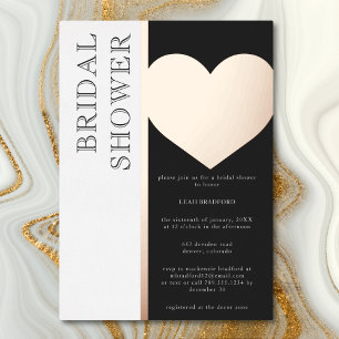 Invitación Con Relieve Metalizado Baño Nupcial de Tipografía Moderna en Negro y Blan