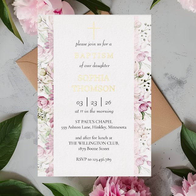 Invitación Con Relieve Metalizado Baptism floral invitation (Subido por el creador)