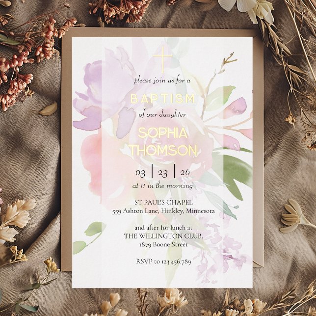 Invitación Con Relieve Metalizado Baptism floral invitation (Subido por el creador)