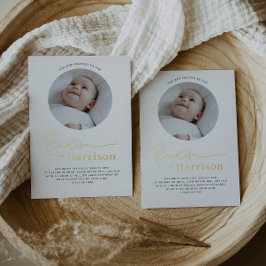 Invitación Con Relieve Metalizado Baptismo de fotografía redonda - Oro