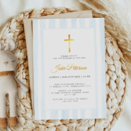 Invitación Con Relieve Metalizado Baptismo de la acuarela azul del bebé