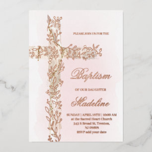 Invitación Con Relieve Metalizado Baptismo de la cruz sagrada