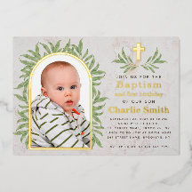 Baptismo Primer cumpleaños foto verde Arco de oro