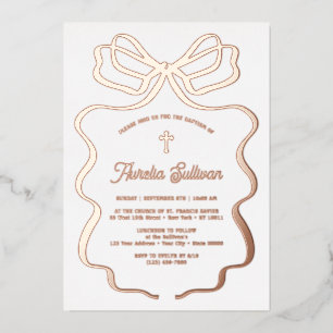 Invitación Con Relieve Metalizado Baptismo simple Rosa de oro con compás de oro