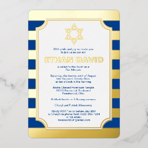 Invitación Con Relieve Metalizado Bar a la raya de Relieve metalizado dorado Mitzvah