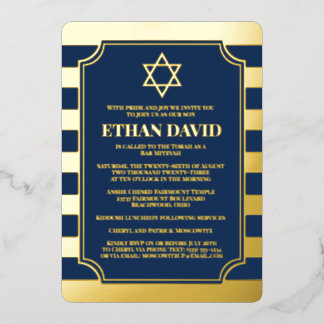 Invitación Con Relieve Metalizado Bar a rayas de Relieve metalizado dorado Mitzvah I