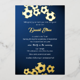 Invitación Con Relieve Metalizado Bar Mitzbah de Fútbol