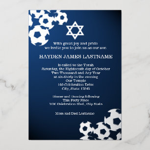 Invitación Con Relieve Metalizado Bar Mitzvah de Fútbol