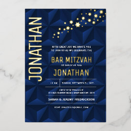 Invitación Con Relieve Metalizado Bar Mitzvah Elegante Relieve metalizado dorado de 