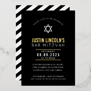 Invitación Con Relieve Metalizado BAR MITZVAH estrella simple moderna minimalista ne