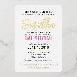 Invitación Con Relieve Metalizado BAR MITZVAH guion moderno rosa oro