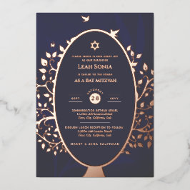 Invitación Con Relieve Metalizado Bar Mitzvah Invitación Árbol de RELIEVE METALIZADO
