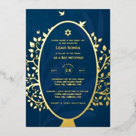 Invitación Con Relieve Metalizado Bar Mitzvah Invitación Árbol de RELIEVE METALIZADO