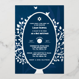 Invitación Con Relieve Metalizado Bar Mitzvah Invitación Árbol de RELIEVE METALIZADO