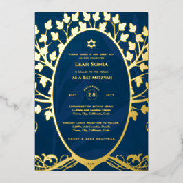 Invitación Con Relieve Metalizado Bar Mitzvah Invitación Árbol de RELIEVE METALIZADO