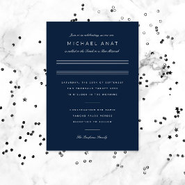Invitación Con Relieve Metalizado Bar Mitzvah minimalista azul marino plata