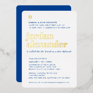Invitación Con Relieve Metalizado BAR MITZVAH moderno minimal audaz azul real
