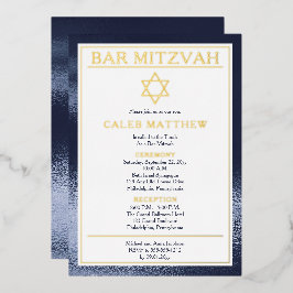 Invitación Con Relieve Metalizado Bar simple elegante de gradiente azul Mitzvah - Or