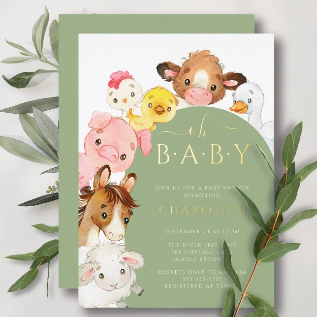Invitación Con Relieve Metalizado Barnyard Buddies Baby Shower (Subido por el creador)