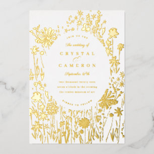 Invitación Con Relieve Metalizado Barrio floral floral de oro