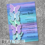 Invitación Con Relieve Metalizado Bat Mitzvah Butterfly Turquoise Purple Watercolor<br><div class="desc">Bat Mitzvah Mariposa Turquesa Púrpura Acuarela. Bat Mitzvah diseños de Umua. Impreso y enviado por Zazzle o su socio.</div>