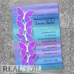 Invitación Con Relieve Metalizado Bat Mitzvah Butterfly Turquoise Purple Watercolor<br><div class="desc">Bat Mitzvah Mariposa Turquesa Púrpura Acuarela. Bat Mitzvah diseños de Umua. Impreso y enviado por Zazzle o su socio.</div>