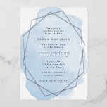 Invitación Con Relieve Metalizado Bat Mitzvah con color de agua azul y marco de Reli<br><div class="desc">Esta bonita invitación tiene un marco de Relieve metalizado real en su elección de oro,  plata o oro rosa. Agregue el texto de su personalizado mediante el formulario de plantilla. Hay opciones adicionales para texto y diseño disponibles si elige un personalizar más detallado.</div>