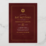 Invitación Con Relieve Metalizado Bat Mitzvah de color borgoña y oro<br><div class="desc">Invitación de Bat Mitzvah de Guay acuarela en acentos de personalizable de oro y borgoña a los detalles de tu evento.</div>