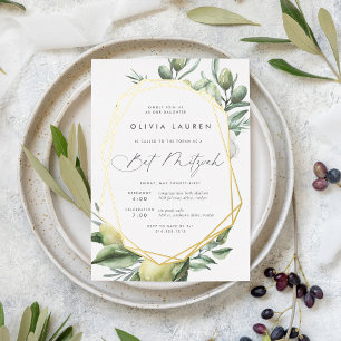 Invitación Con Relieve Metalizado Bat Mitzvah de Jardín Mediterráneo