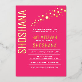 Invitación Con Relieve Metalizado Bat Mitzvah Elegant Moderno Relieve metalizado dor