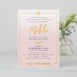 Invitación Con Relieve Metalizado BAT MITZVAH guión de bonito rosa pálido color de r<br><div class="desc">por kat massard >> WWW.SIMPLYSWEETPAPERIE.COM<<< Presenta un Relieve metalizado oro brillante real para los nombres y otros detalles. Me encanta el diseño, pero me gustaría ver algunos cambios - otro esquema de color, producto, agregar una foto o adaptado para una ocasión diferente - no hay preocupaciones simplemente contáctame, kat@simplysweetPAPERIE.com -...</div>